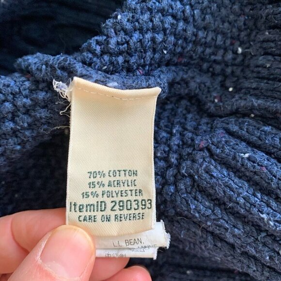 LL Bean Womens Cardigan Small Knit Open Front Sweater Long Sleeve Blue White Dot - Picture 9 of 10